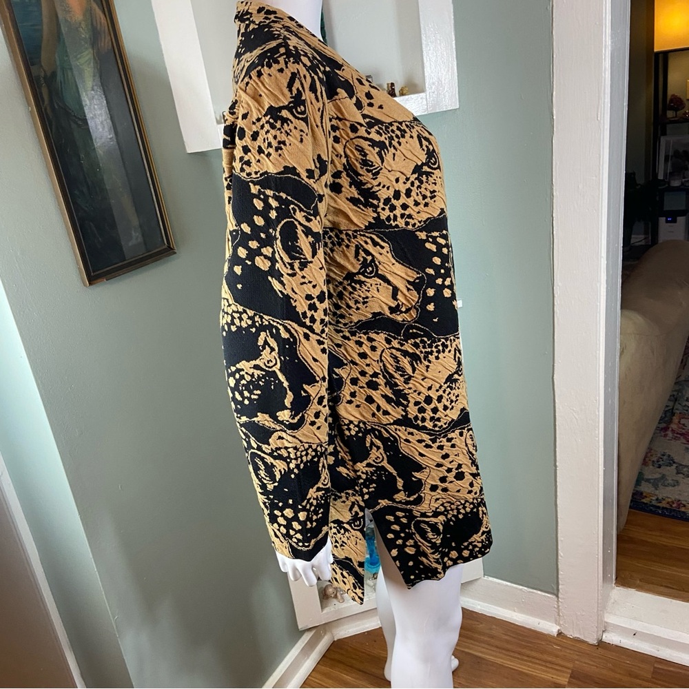 Chico's Sz 2 Cheetah Animal Print Jacquard Cardigan Duster Sweater Leopard Large - Picture 7 of 14